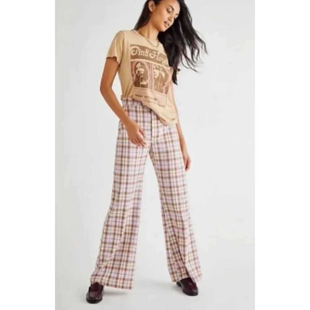 NEW! Free People 'Jules' Plaid Wide Leg Pants in LILAC (0)